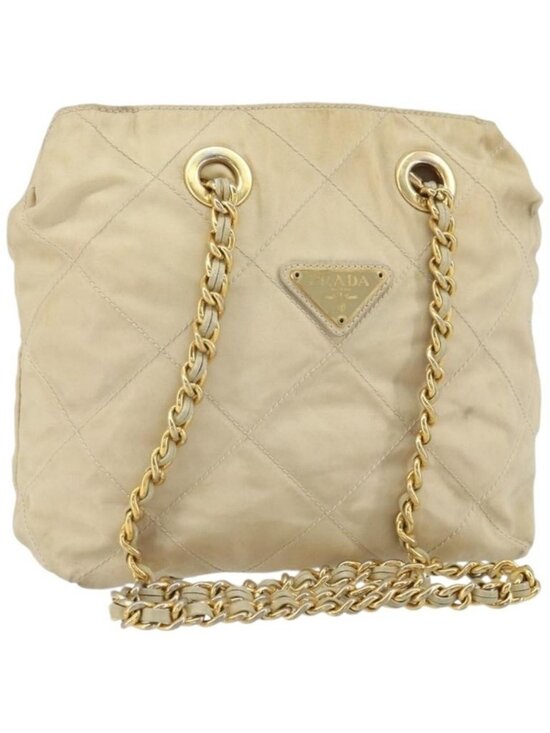 PRADA Handbags - Authentic PRADA Chain Shoulder Bag Nylon Beige Gold